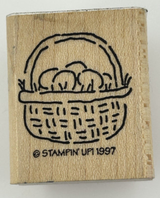 1997 Stampin Up Easter Basket Full of Eggs Wood Mounted Rubber Stamp