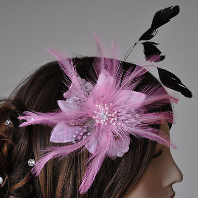 Stoff Blüte Blume Federn Brosche rosa PINK Fascinator Ansteckblume Haarschmuck