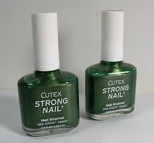 Cutex Strong Nail Leaf Green (80003) Enamel with Knox Gelatin .5 oz Lot of 2
