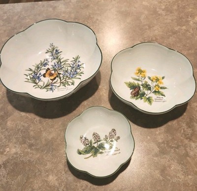 Royal Worcester Herbs Butterflies Scalloped Serving Bowls Set (4.5, 6.5'' & 8.5'')