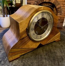 Elegant Art Deco Mantel Clock Fully Serviced Luxury Veneered Case Nickel Bezel