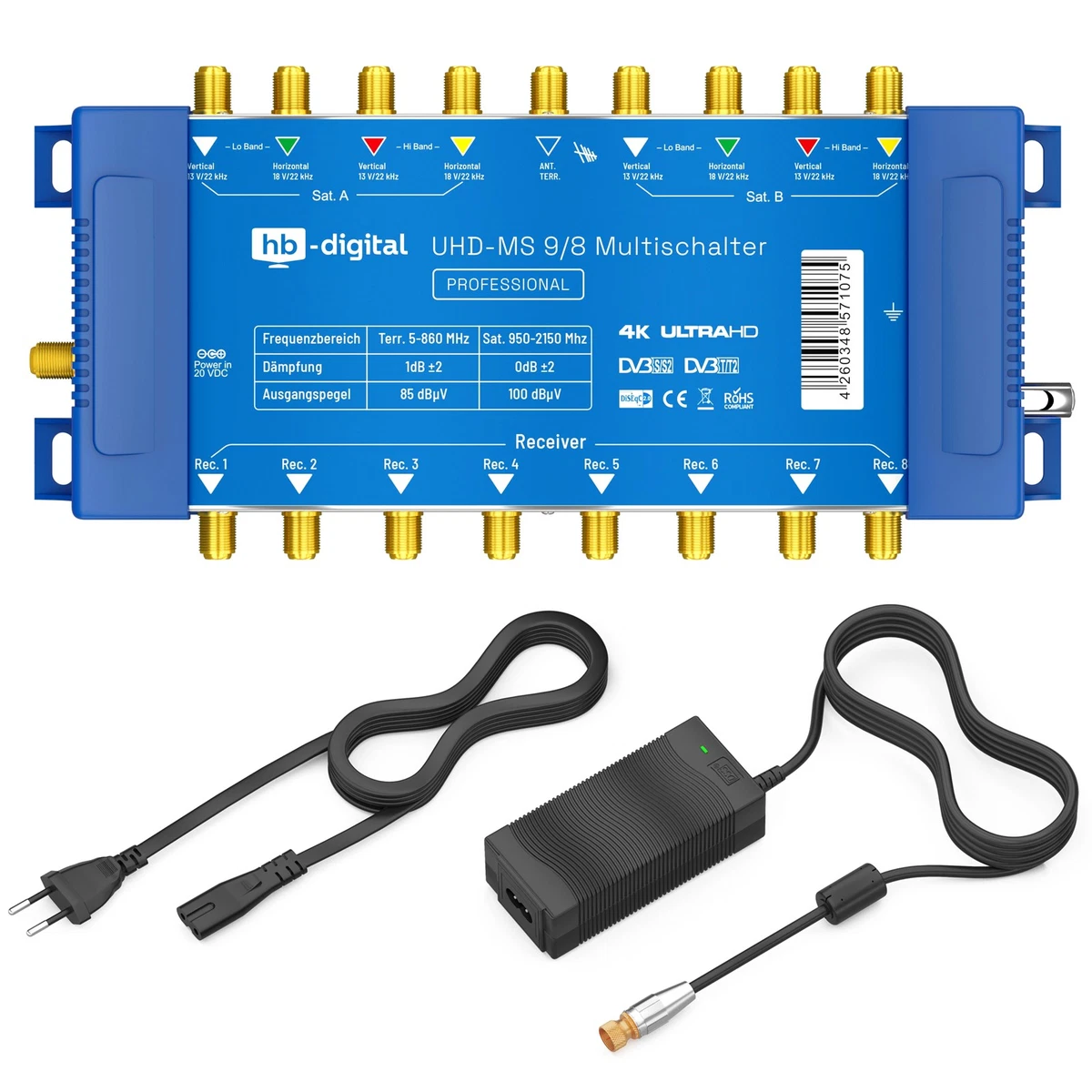 Interruptor múltiple SAT 9/8 HDTV 8 participantes Switch + pelador distribuidor FullHD
