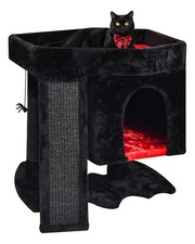 Gothic Cat Tree with Coffin Bed for Indoor Cats, Cat Tower with Scratching Po...