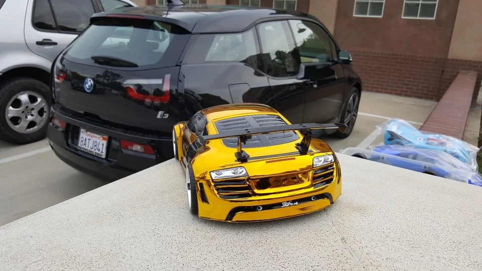 200mm 1/10 CHROME YELLOW AUDI R8 4Tec2 drift HPI DC10 YD2 MST TT02 Body Only - Image 3 of 4