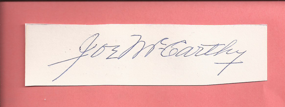 Joe McCarthy signed cut signature HOF