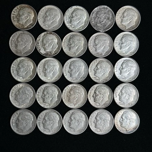 25 Silver Dimes – Good Condition - 90% Silver – 1.81 oz ASW