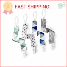 PandaEar Baby Pacifier Clips Solid Color, 4 Pack Universal Holder Leash for Boys