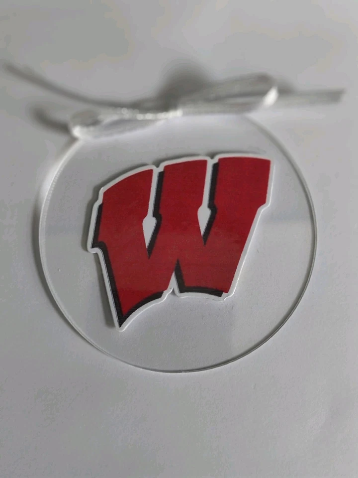Wisconsin Badgers Ornament Clear Round Acrylic NCAA Football - Image 2 of 2