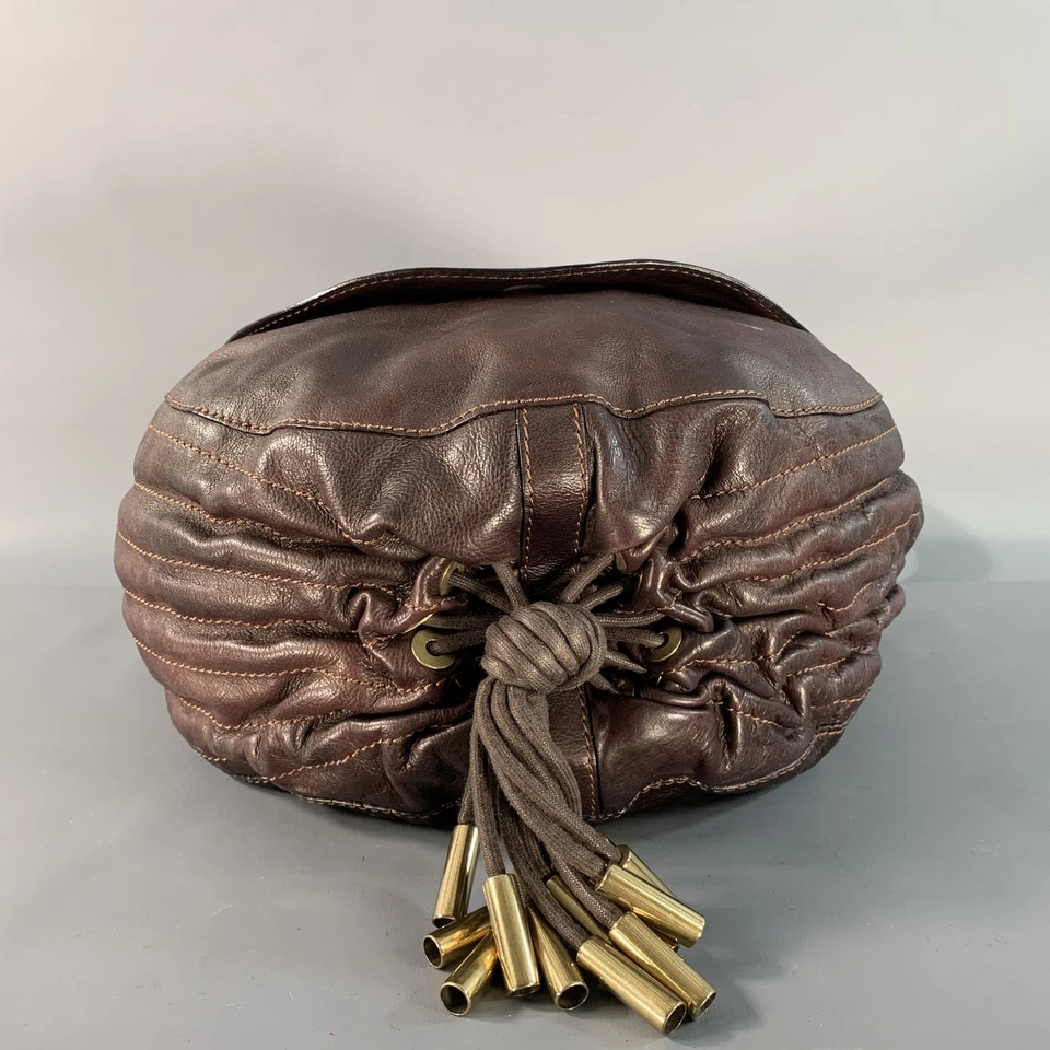 Bolso de hombro de cuero marrón dorado DONNA KARAN Foto 4 de 4