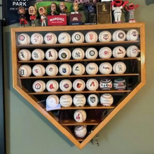 Baseball Display Case 43 Oak Wood MLB Autograph Ball Rack Holder Wall Cabinet