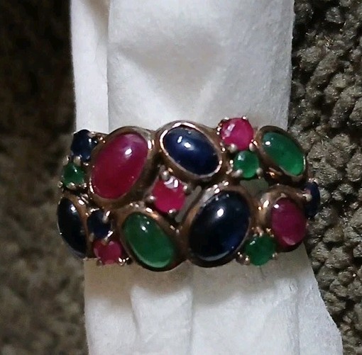 Multi-Gemstones Ring Real  Ruby,Sapphire,Emerald,… - image 1