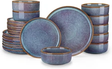 vancasso PLAYA Plates and Bowls Sets, 24 24 Pcs (Service for 8), Grey Blue 