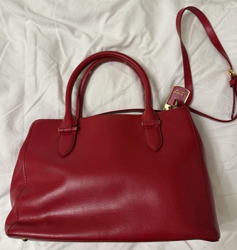 Lauren Ralph Lauren Red Satchel Top Handle Bag Gold Hardware Detachable Strap - Picture 2 of 4