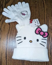 White Hello Kitty Pink Bow Hat  Glove Set NWT Sanrio Concept One New Tags Cat