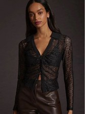 Women's Long Sleeve Shirt Size Small Lace Black V Neck