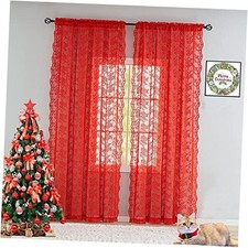 Lace Curtains 84 inch Length Vintage Sheer 52"W x 84"L Pack of 2 Red