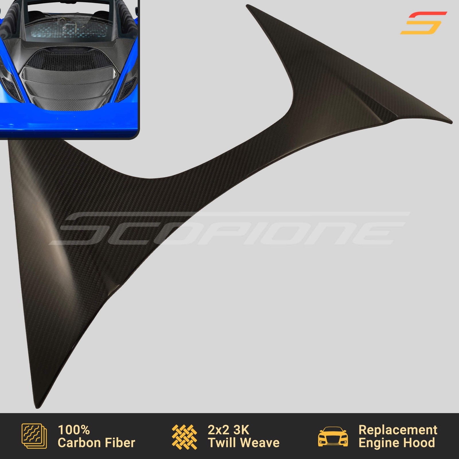 Scopione Carbon Fiber Rear Engine Cover Deck Hood Panel for McLaren 720S Coupe