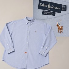 Ralph Lauren Yarmouth Shirt Mens 17-34 Blue Button Oxford Cotton Long Sleeve