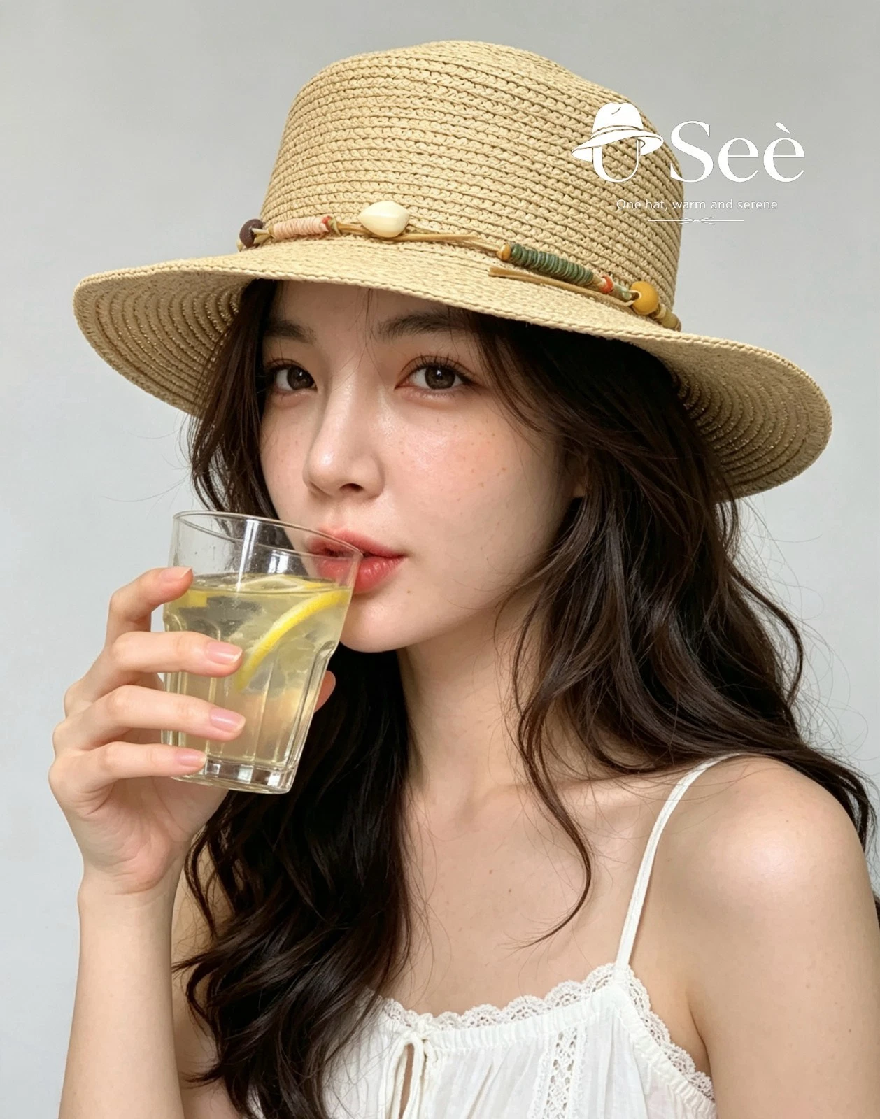 Women Wide Brim Straw Bucket Hat White Lace Band UV Protection Summer Beach Sun
