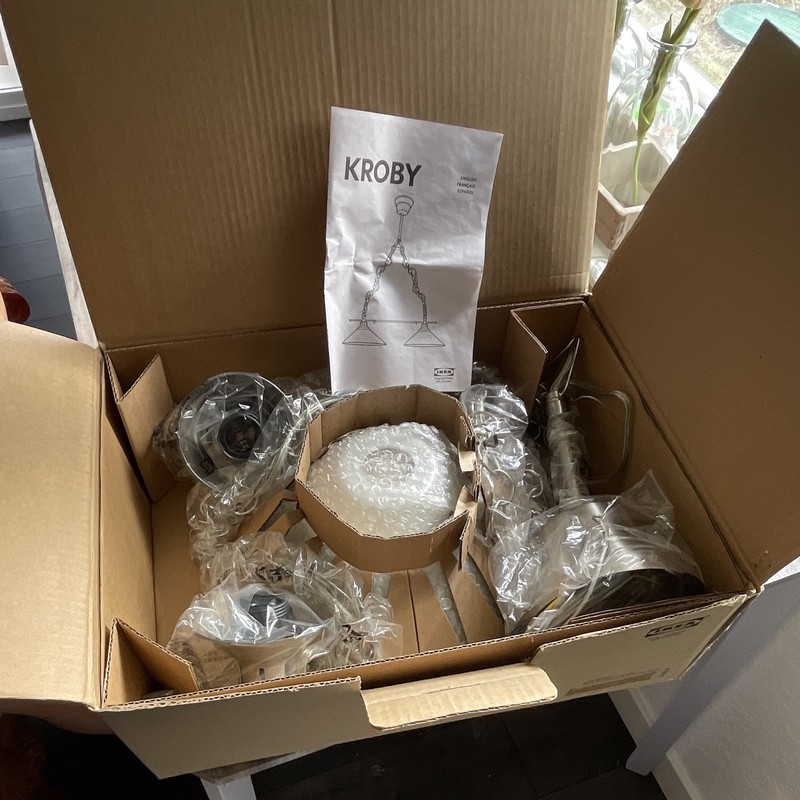 IKEA KROBY 2-Light Pendant Ceiling Light, Silver/White, Hardwired Indoor