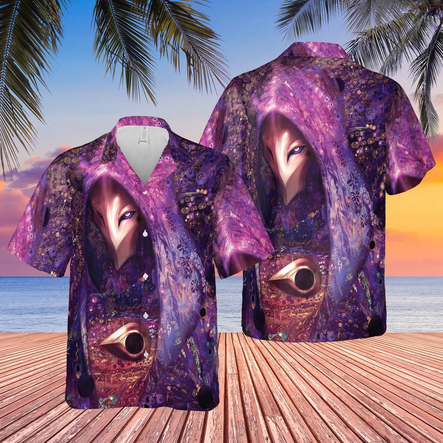 Vintage Purple Creature Manuscript Hawaiian Shirt - Mythical Ethereal Deity