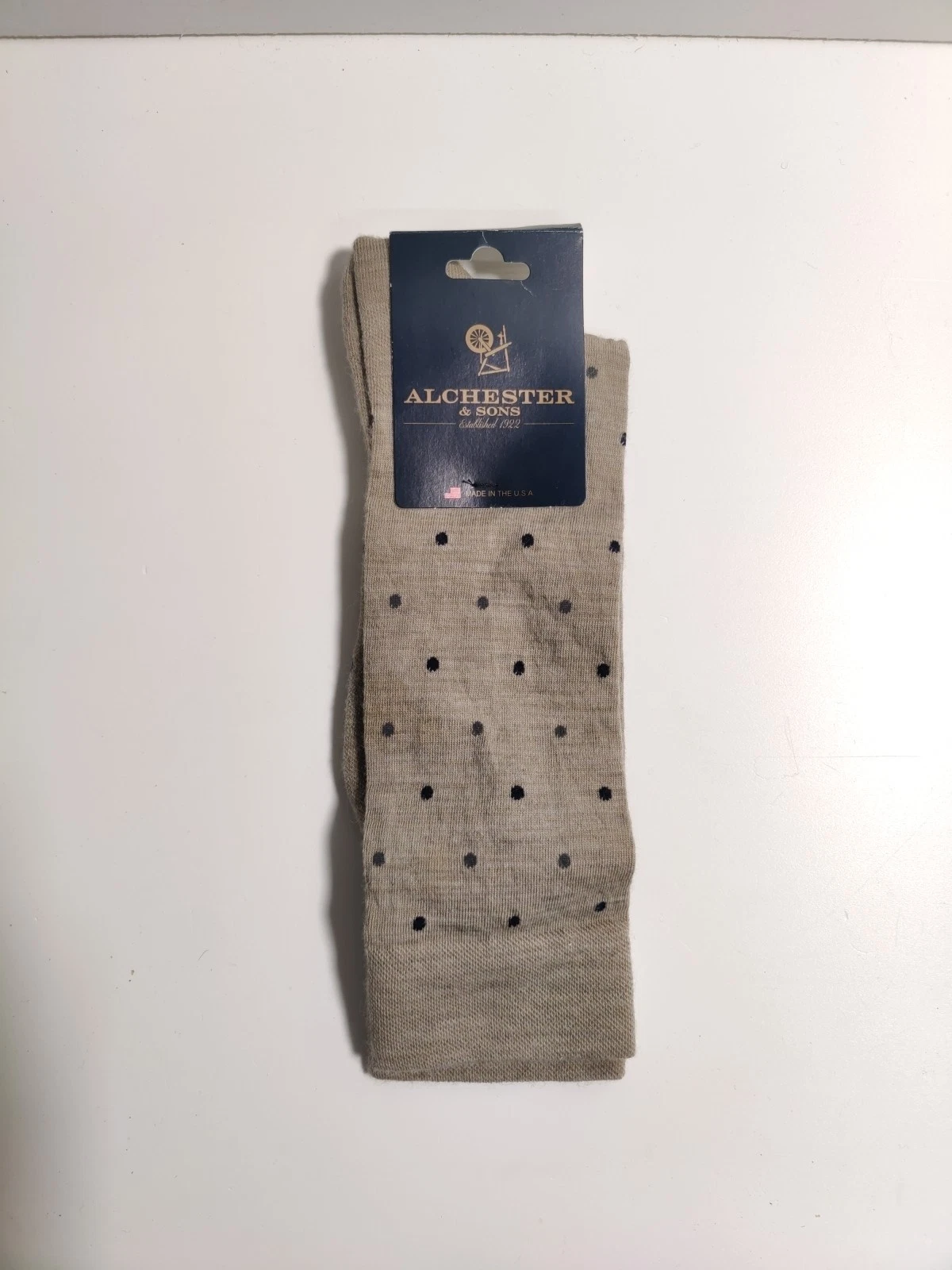 Alchester and sons - men's socks -tan- Merino wool blend - Made in USA **H6**