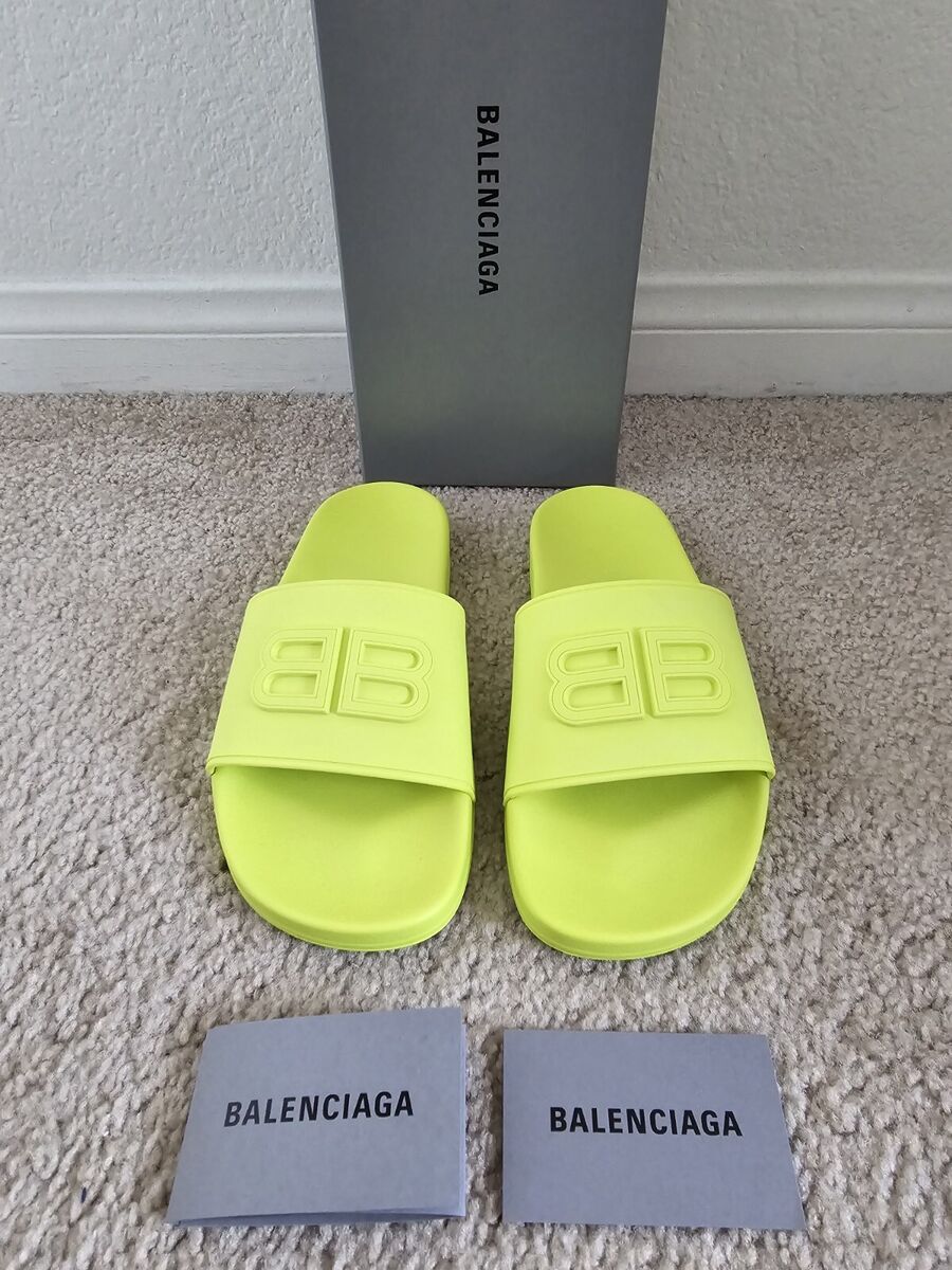BNIB Balenciaga BB Logo Pool Slides Sandals Green, Shoes BNIB Balenciaga BB Logo Pool Slides Sandals Green, Shoes