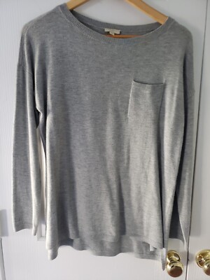 Talbot's Grey Crew neck Lambswool Fine Knit Sweater Tunic SZ Large, Pocket EUC