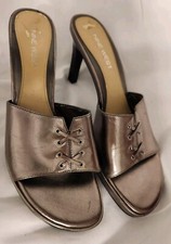Y2k Nine West Silver Metallic Pantent Stiletto Slip On Heels Size 8M