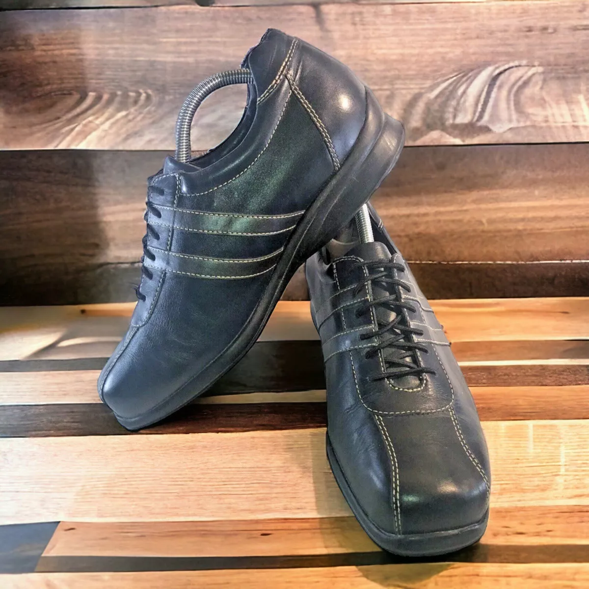 Kumfs Oxfords Women s Size 10.5M EU 43 Navy Blue Leather Lace Up Shoes Stripe