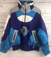 Vintage TYROLIA Ski Jacket Pullover SIZE 12 M Purple Blue Colorblock 1/2 ZIP