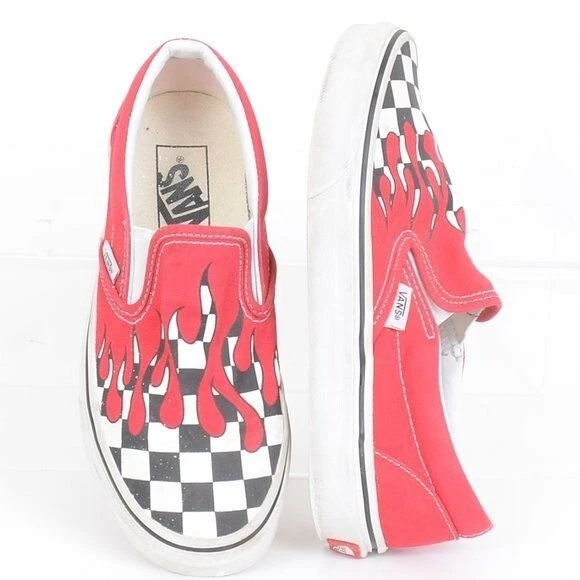 Vans checkered flame store slip ons