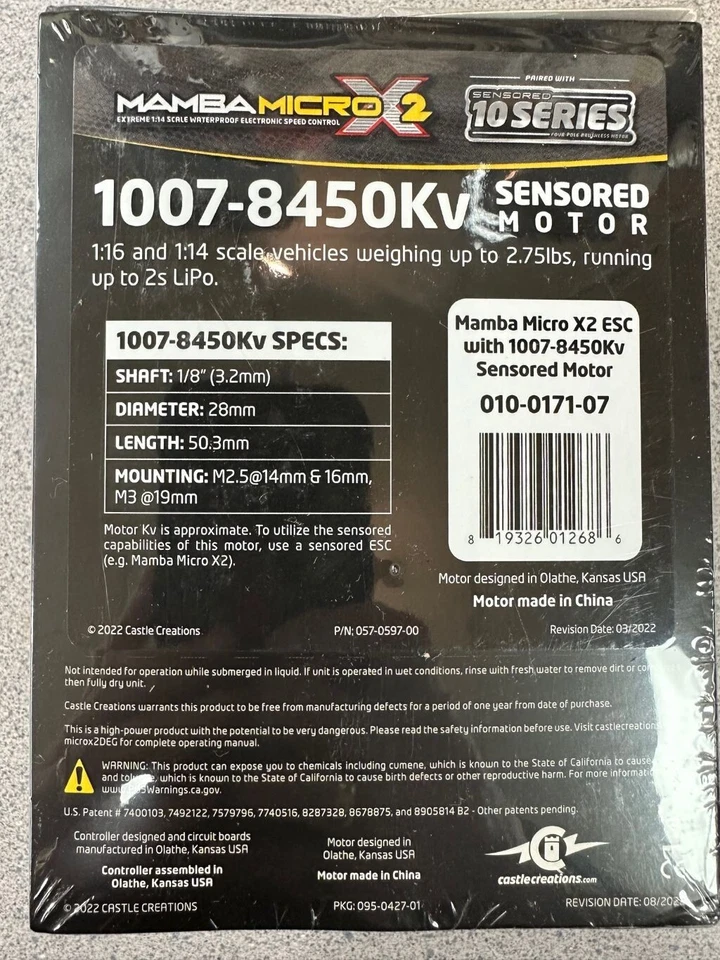 Castle Creations Mamba Micro X2 Waterproof 1/14th Brushless Combo 8450Kv - Image 2 of 4