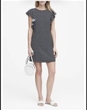 Banana Republic Size 8 Stripe Flutter-Sleeve Shift Dress Blue Nautical Stripe