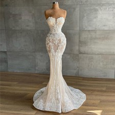 Mermaid Lace Ivory Wedding Gown Strapless Luxury Sleeveless Wedding Dresses