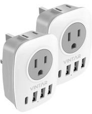 US to UK Plug Adapter 2-Pack, Type G Travel Adapter w/ 2 Outlets  4 USB Ports