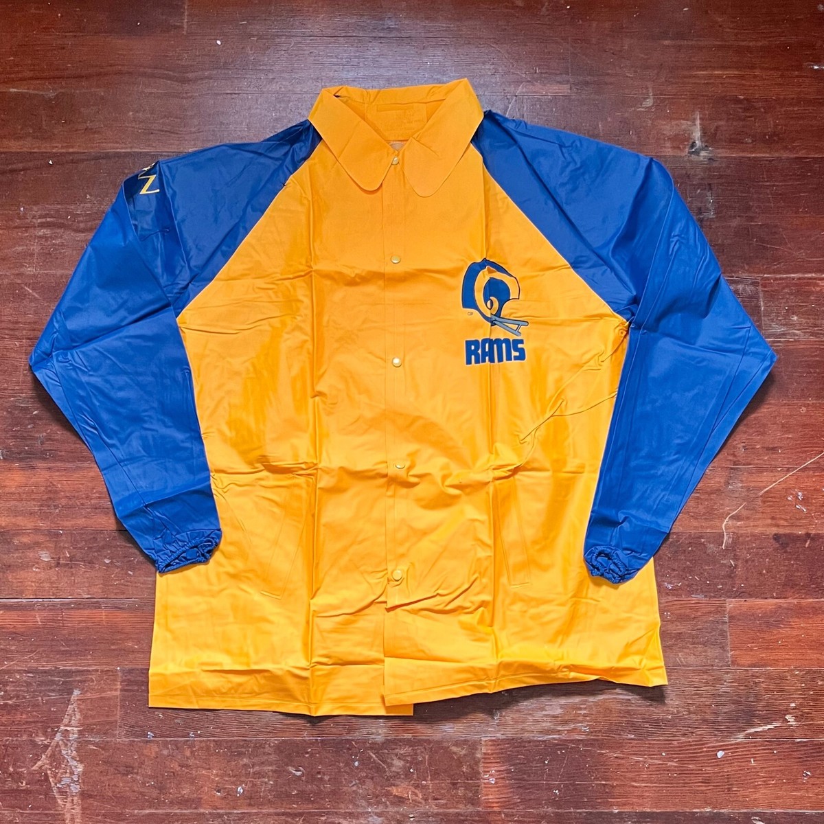 Vintage 1970's Sears Roebucks Los Angeles Rams Vinyl Rain Coat L