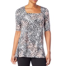 Comfort Code by Cuddl Duds 3/4-Sleeve Square Neck Top Animal Print XS 778854