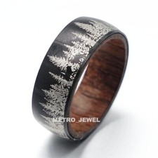 Mens Womens Black Couple Wolf Wood Wooden Ring For Men Stainless Steel Size 5-15