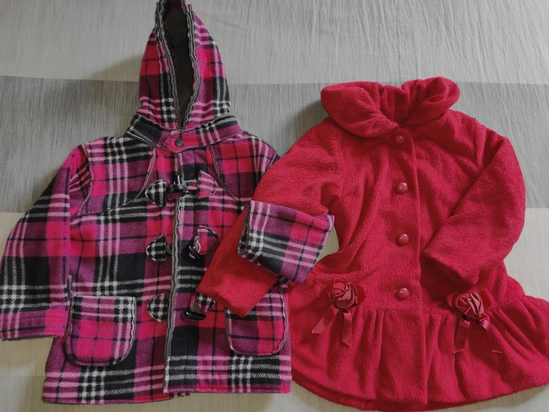 LOT2 VTG Japan Winter Plaid Duffle Coat Nova Check Hood Toggle Button PINK RED 5