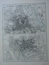 1913 MAP VIENNA WIEN CITY PLAN ENVIRONS ~ ROME MODERN & ANCIENT 