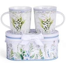 STPGOODS 2-pc Lily of the Valley Bone China Mug Set Coffee Tea Mug 2x10 fl oz