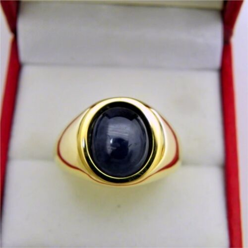 AAAA Blue Sapphire 6.60 Carats 11x9mm in Heavy 14K Yellow gold ring - Picture 1 of 5
