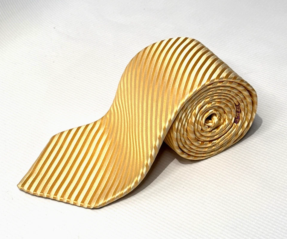 Corbata Holland & Sherry London para hombre toda seda azul oro amarillo hecha a mano en EE. UU. 60,5" Foto 2 de 4