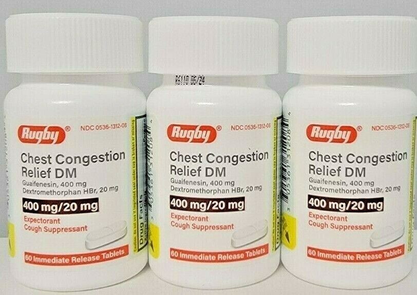 Rugby Mucus Relief DM Cough, Guaifenesin 400mg, 60 Tablets 3 Pack Exp