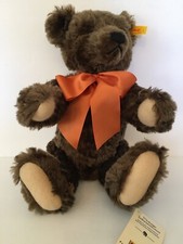 Rare 13" Steiff Mohair Brown Growler Bear 5 way jointed With Orange Bow 654435
