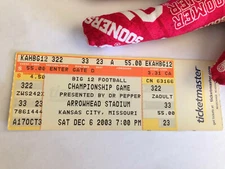 2003 Big 12 Championship Ticket, Never Used Ticket Plus OU Dammit Doll