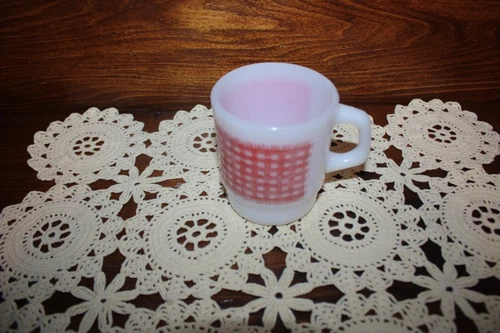 Anchor Hocking Fire King Red Checkered Stackable Coffee Tea Mug Gingham Plaid