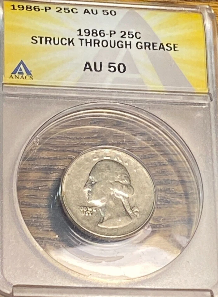 1986-P Washington Quarter ANACS AU50 Huge Struck-Throu Error CHRC (formerly CHN) - Image 2 of 3