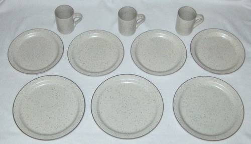 10 PC SET DANSK KALLAN DINNER & SALAD PLATES MUGS GRAY SPECKLED LAVENDER ~ XLNT - 第 2/6 張圖片